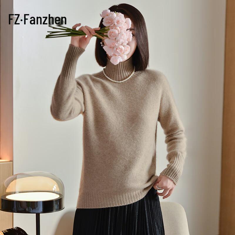 Fanzhen Women's Thickened 100% Wool Turtleneck Sweater