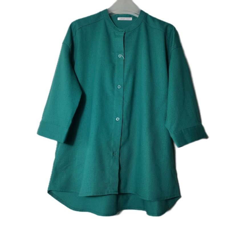 Export Daily Order Export Tail Goods Silk Linen Stand-up Collar 3/4 Sleeve Happy Shirt Female Pure Color Casual Outwear Lazy Spring