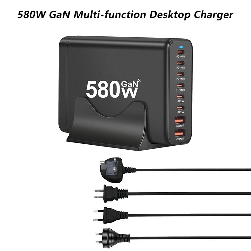 580W Gan-Ladegerät 8-Port USB Typ C Desktop-Ladestation Telefon Schnellladung Für iPhone 16 15 iPad Macbook Laptop Tablet Samsung