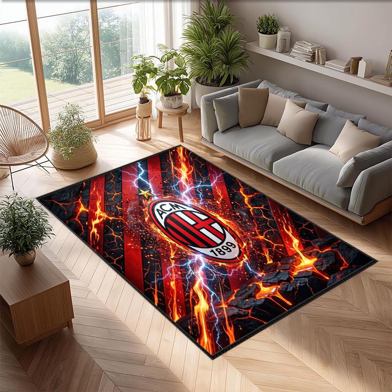 Tappeto in Flanella Stampato AC Milan Antiscivolo Morbido Poliestere Tappeto per Pavimento Tappetino Decorativo da Interno per Camera da Letto Soggiorno Divano Sala Giochi Decorazione Casa