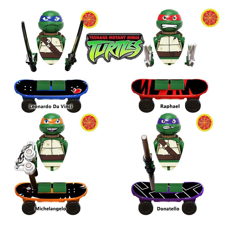 Promotions!!! Ninja Turtles Shredder Splinter Michelangelo With Pizzas Model Action Figure Blocks Construction Toys for Children