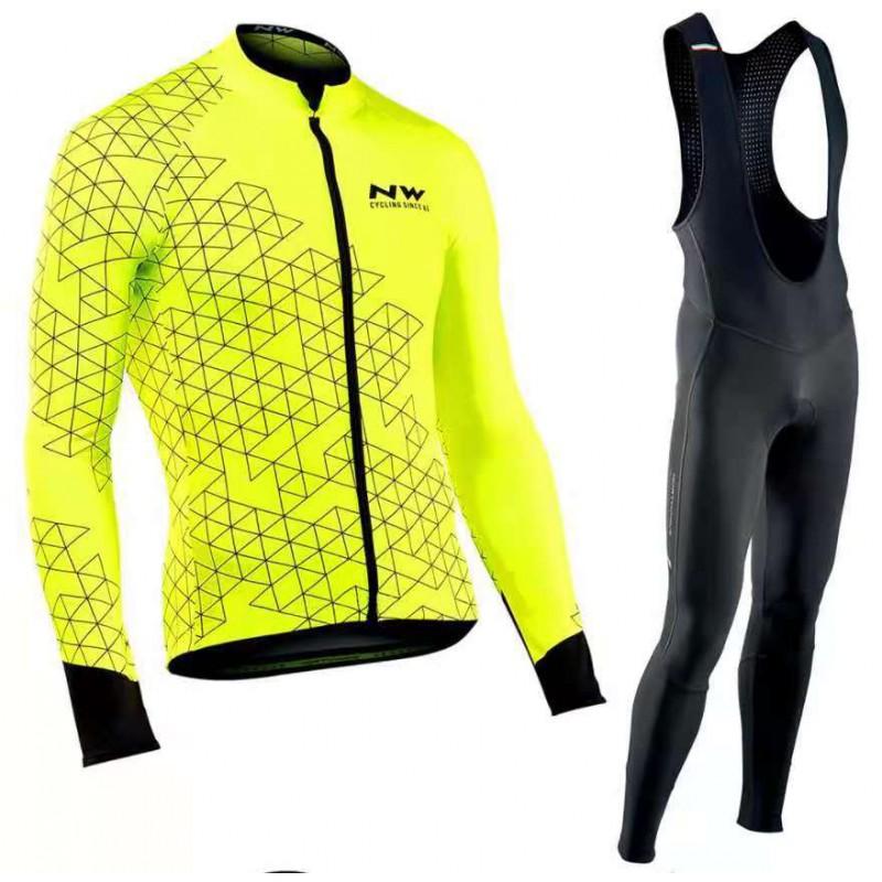 Thin NW Fleece Long Sleeve Cycling Jerseys Set Men Women Moisture Wicking Bike Riding Wear