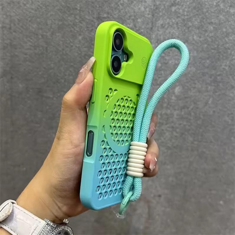 

Чехол-ремешок Magsafe Gradient для iPhone 16 15 14 Pro Max Plus 13 12 11, рассеивающий тепло, ремешок для запястья, чехол для ароматерапии iPhone 15