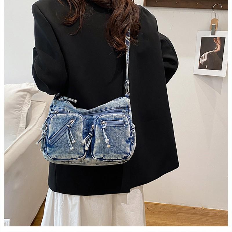 Fashionable All-match Denim Single-shoulder Cross-body Bag Retro Niche Design Casual Commuting 27x10x22
