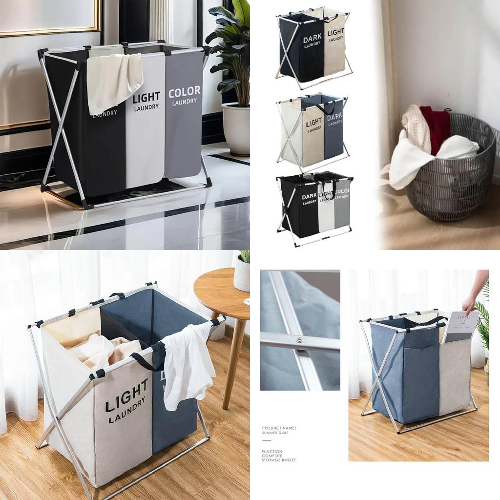 Foldable Oxford Fabric Dirty Clothes Hamper With Multicompartment Storage For Home Use