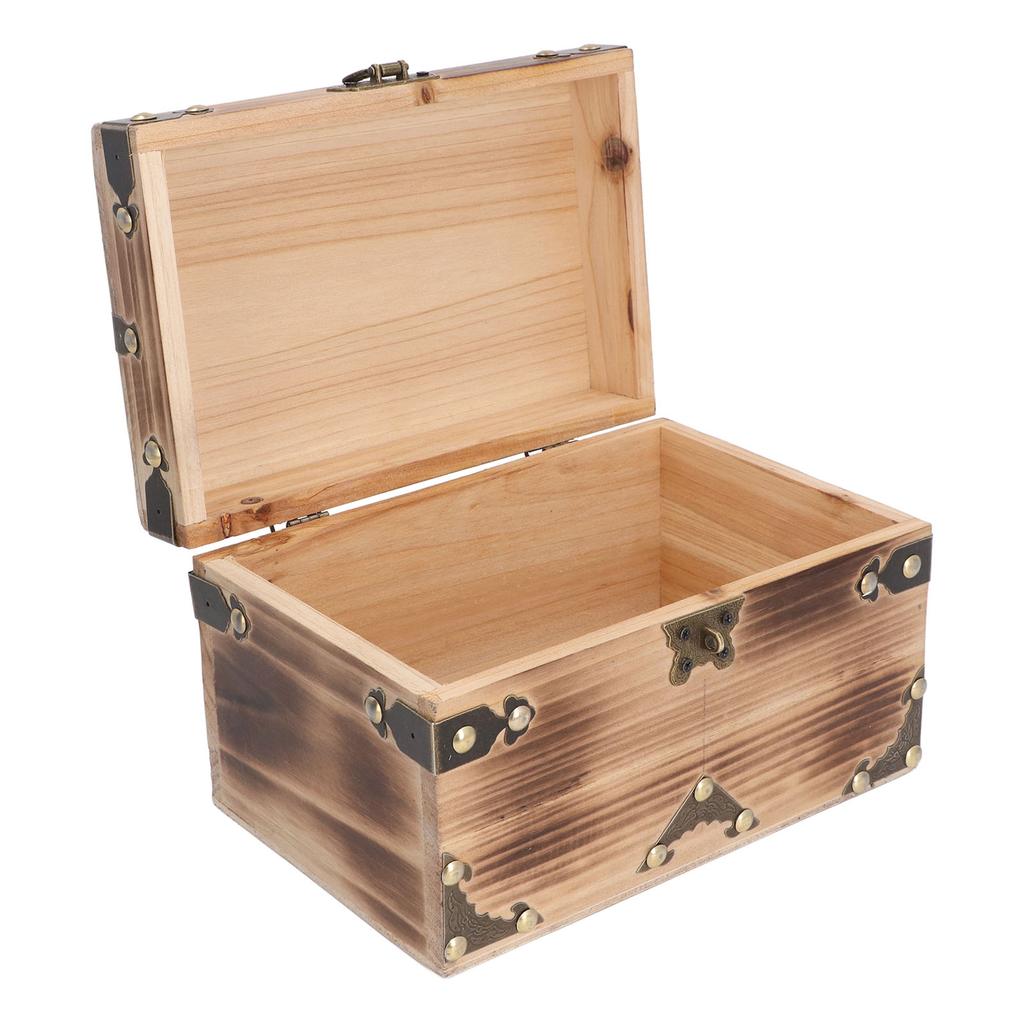 Vintage Wooden Treasure Chest 21.5x15x14cm Antique Decorative Wood Box with Password Lock for