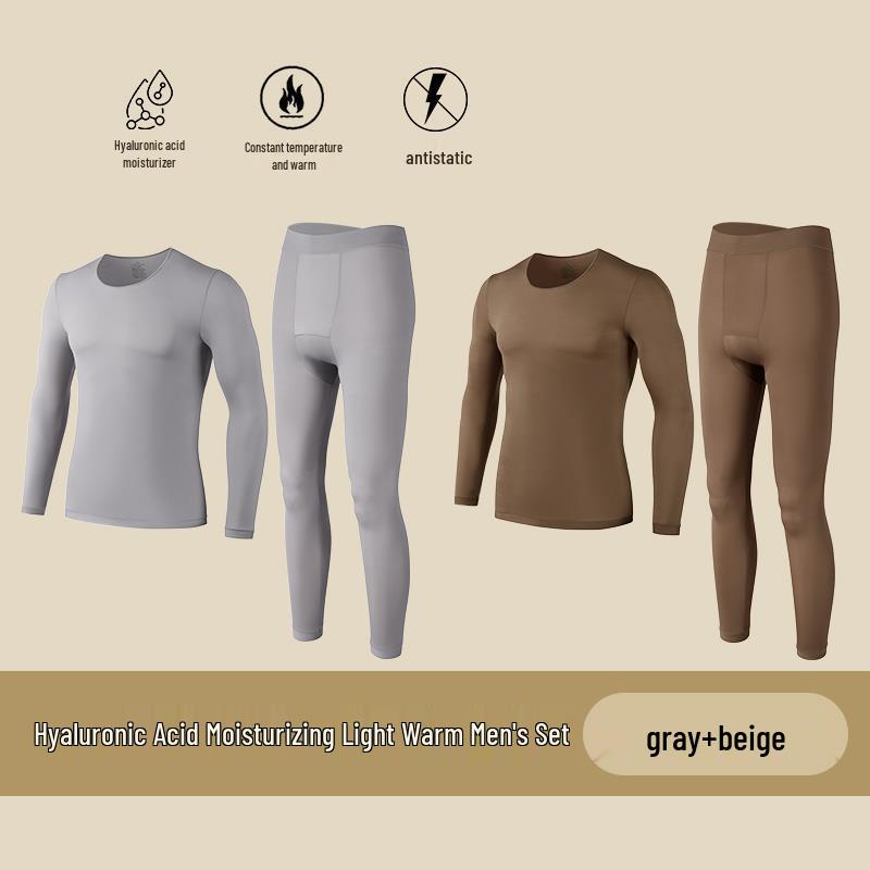 Men’s Ultra-Thin Seamless Self-Heating Thermal Underwear Set - Skin-Enhancing with Hyaluronic Acid for Autumn/Winter