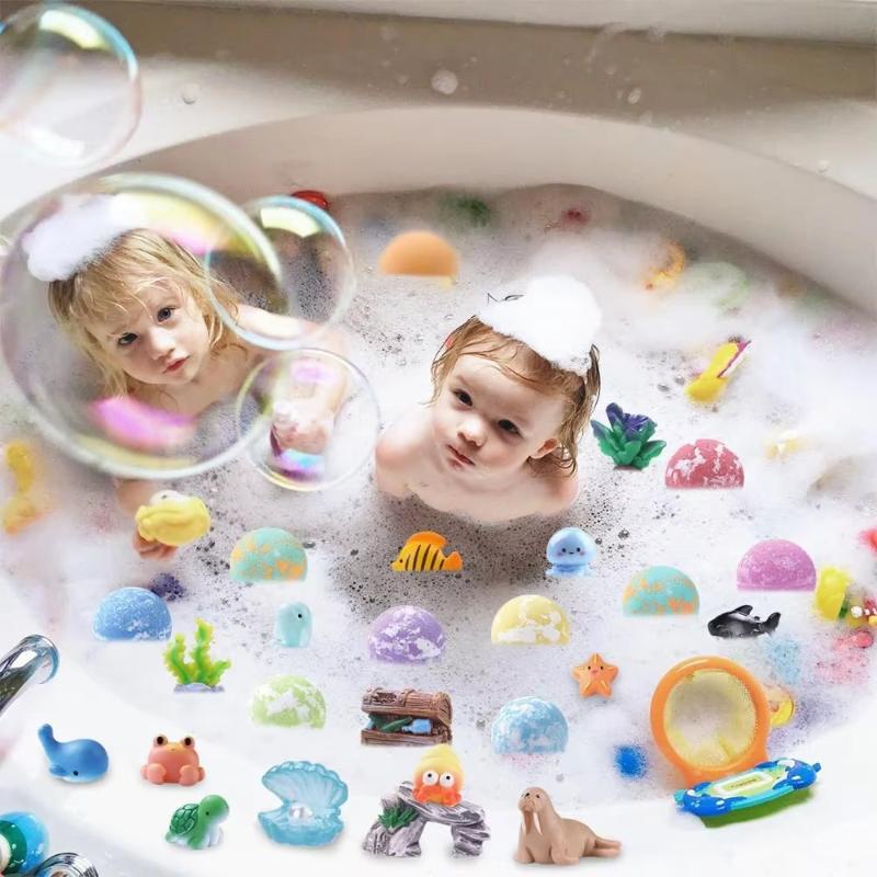Amusant pour le bain avec le set de 12 bombes de bain pour enfants, bulles géantes naturelles et jouets de l'océan