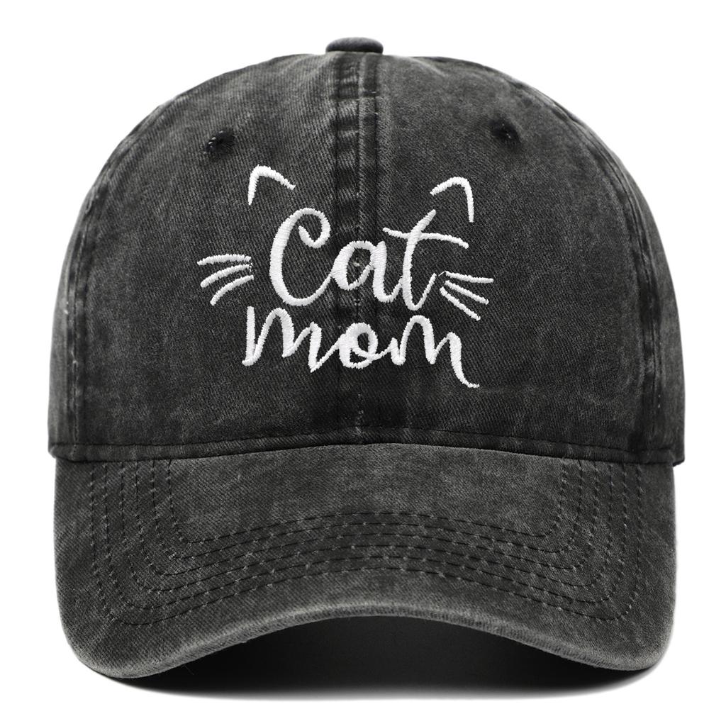 Katzen Mama Vintage Gewaschene Baseballkappe, Niedliche Katzenmotiv Verstellbare Dad Hat, Lässiger Sonnenhut für Katzenliebhaber Frauen Männer