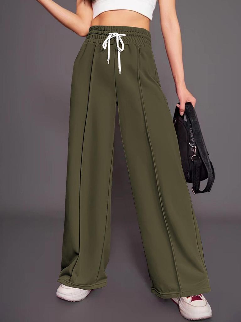 European & American High Waist Drawstring Wide Leg Sweatpants - Versatile, Comfortable, Loose Fit for Autumn/Winter