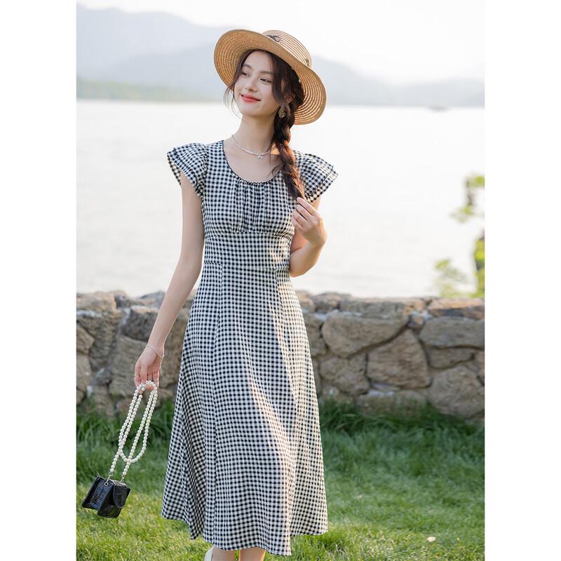 Mocana Women s Classic Retro Plaid Short Sleeve Midi Dress M