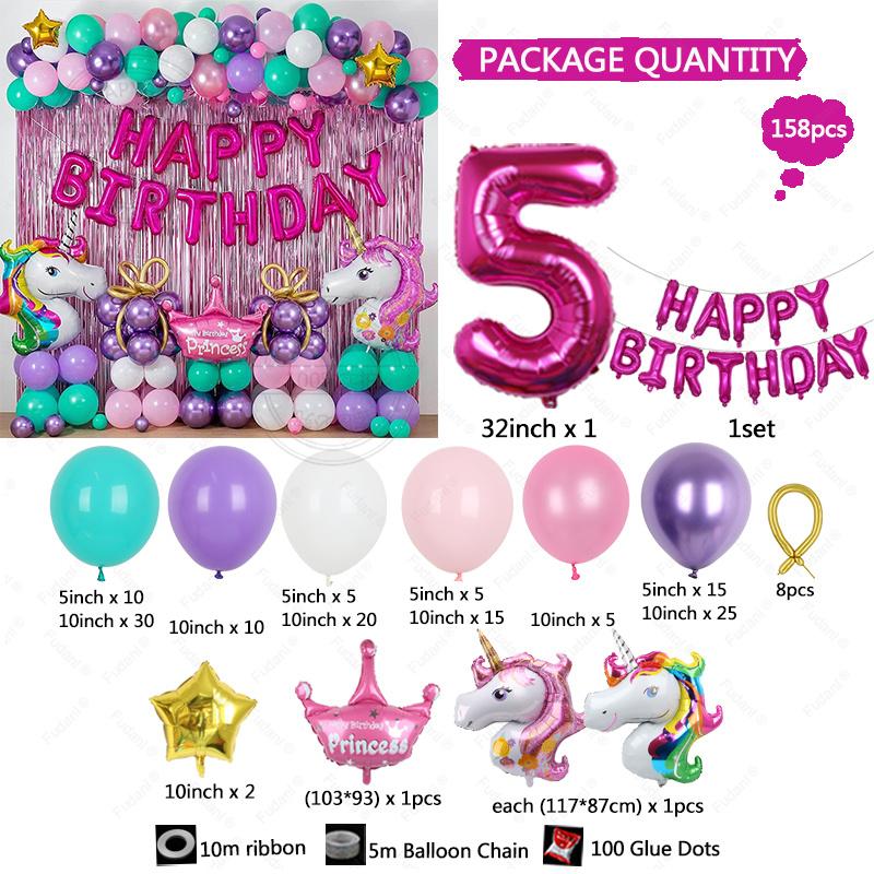 New Unicorn Themed Balloon Party Set Birthday Party Baby Shower Arrangement Aluminum Film Column Digital Latex Balloon Arrangeme