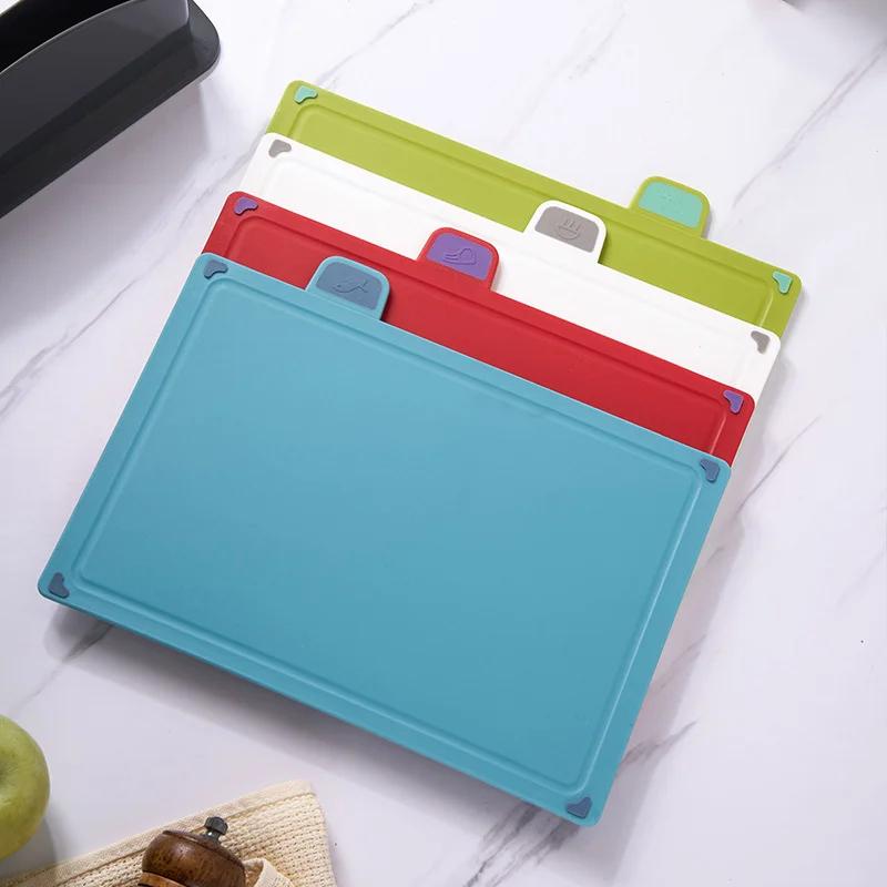 Cutting Boards with Holder 4pcs Sets for Kitchen Anti Bacterium Plastic Chopping Block Plastic Dishwasher Safe Chrismas
