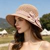 Women Sun Hat, Small Brim Straw Fisherman Hat, with Bow Decor Sun Protection UV Block Hat for Summer Outdoor Travel