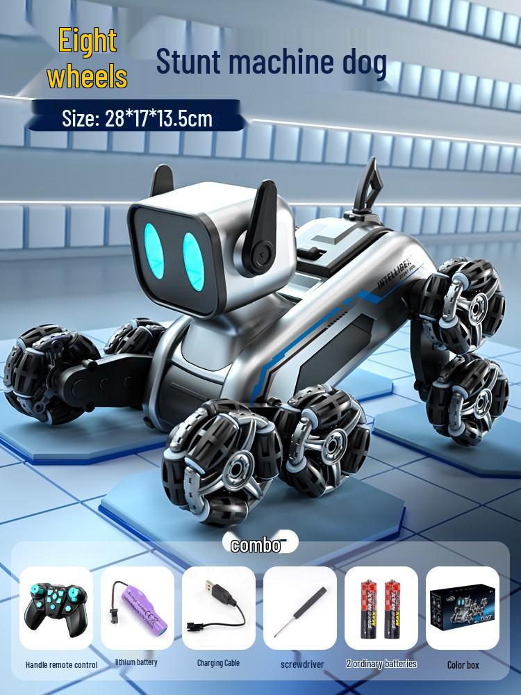 Eight-Wheeled Remote Control Robot Dog Toy with Hand Sensing and Stunt Capabilities for Kids