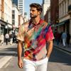 Men's Short Sleeve Lapel Collar Shirt Lightweight Cotton Linen Gradient Print Breathable Casual Summer Everyday Top