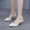 Pointed Toe Pearls Decors Ladies White Wedding Party Dress Shoes Elegant High Heels Bridal Sandals Beige Zapatos De Mujer Size35