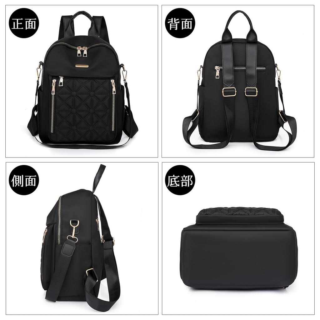 TREXPURE Women's 3-Way Lightweight Backpack, Popular, Large Capacity, Waterproof, Stylish, Cute, for Commuting, Travel, Nylon (Black)