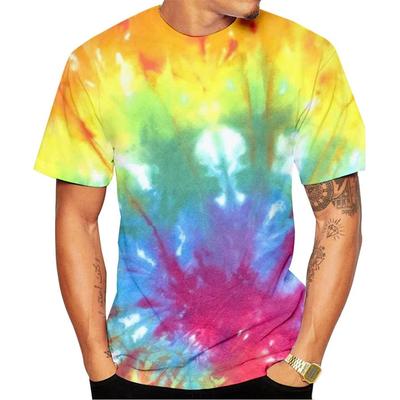 Men's Retro Dye 3D Printed T-shirt, Colorful Pattern T-shirt, Round Neck Harajuku Summer T-shirt, Oversized Short Sleeved T-shirt