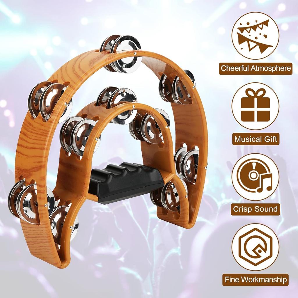 Double Row Jingles, Half Moon Musical Tambourine Double Row Handbell Tambourine Metal Jingles with Ergonomic Grip Percussion Instrument for KTV Party