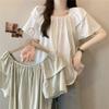 Square Neck Ruffle Short Sleeve Blouse Loose Elegant Women Summer Top, Wearable Off Shoulder Style