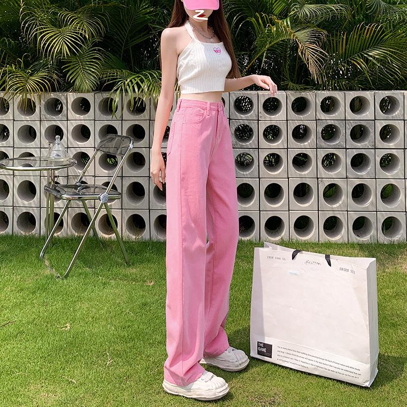Hoch taillierte gerade Jeanshose für Damen Frühling und Herbst Retro Loose Trailing Wide-Leg-Hose