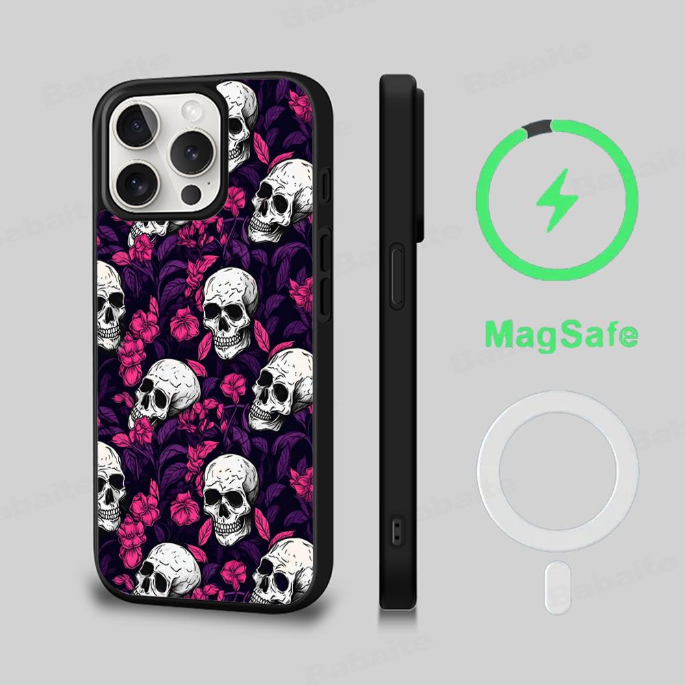 Spooky Skull Patterns Phone Case Magnetic Case For IPhone 16 14 13 12 11 15 Pro Max Plus For Magsafe Wireless Charge Cover