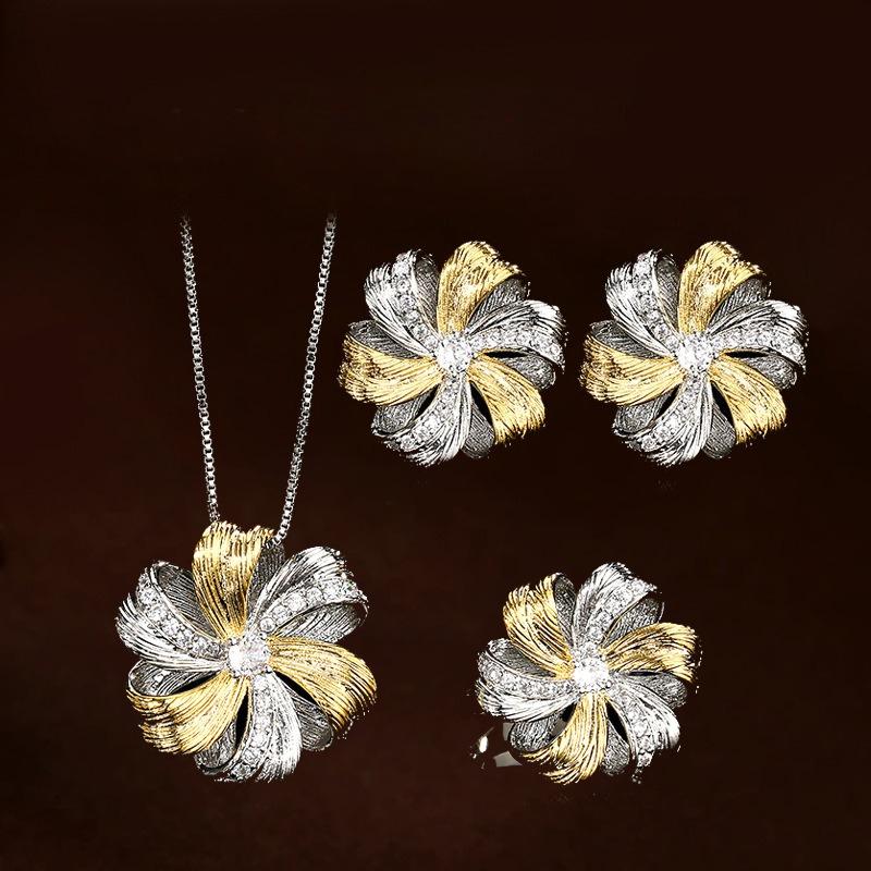 New Three-piece Necklace, Retro French Brushed Diamond-encrusted Flower Versatile Fashion Women s Simple High-end Temperament 2026 45CM