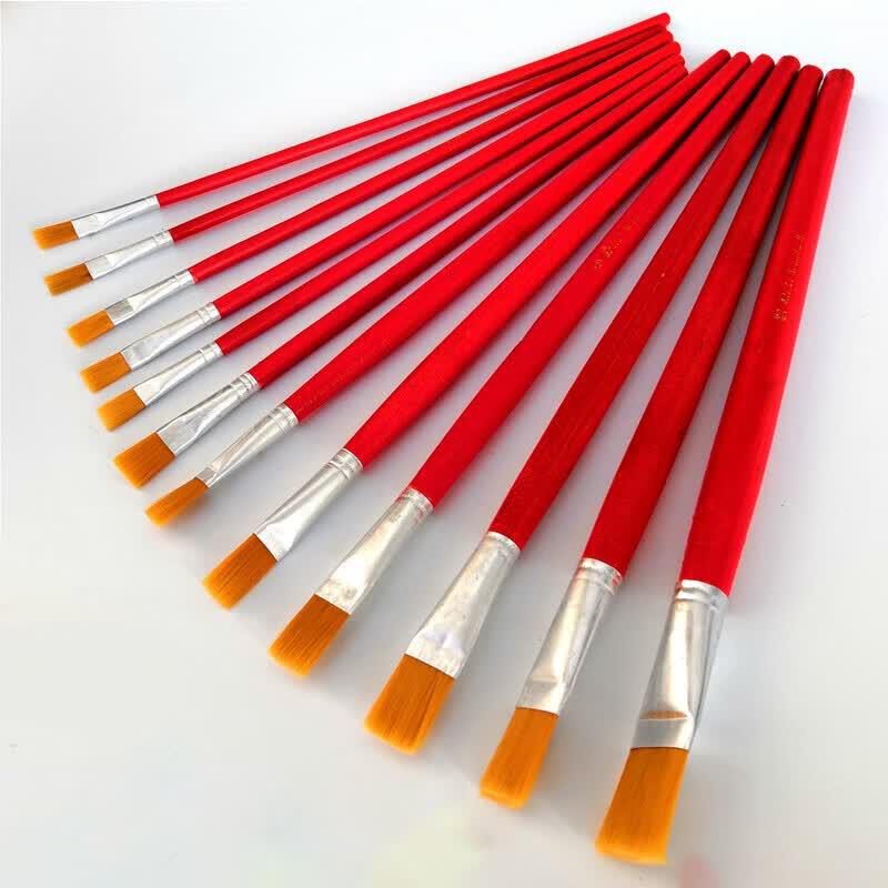 Homeglen Red Handle Nylon Flat Brush Set