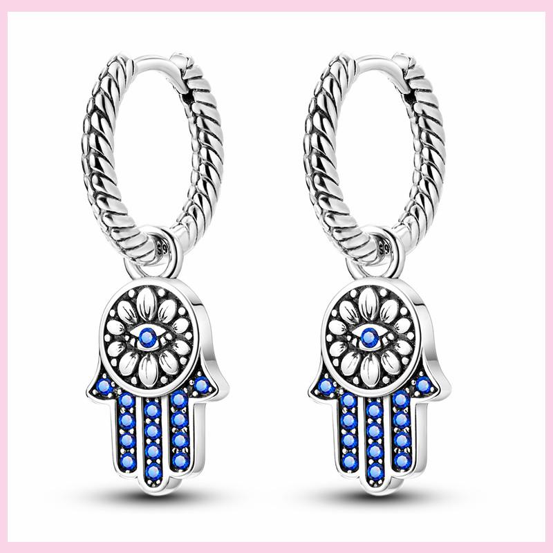 Shining Blue Zircon Owl Earrings 925 Silver Evil Eyes Earrings for Women Wedding Engagement Planet Moon Star Zirconia Jewelry