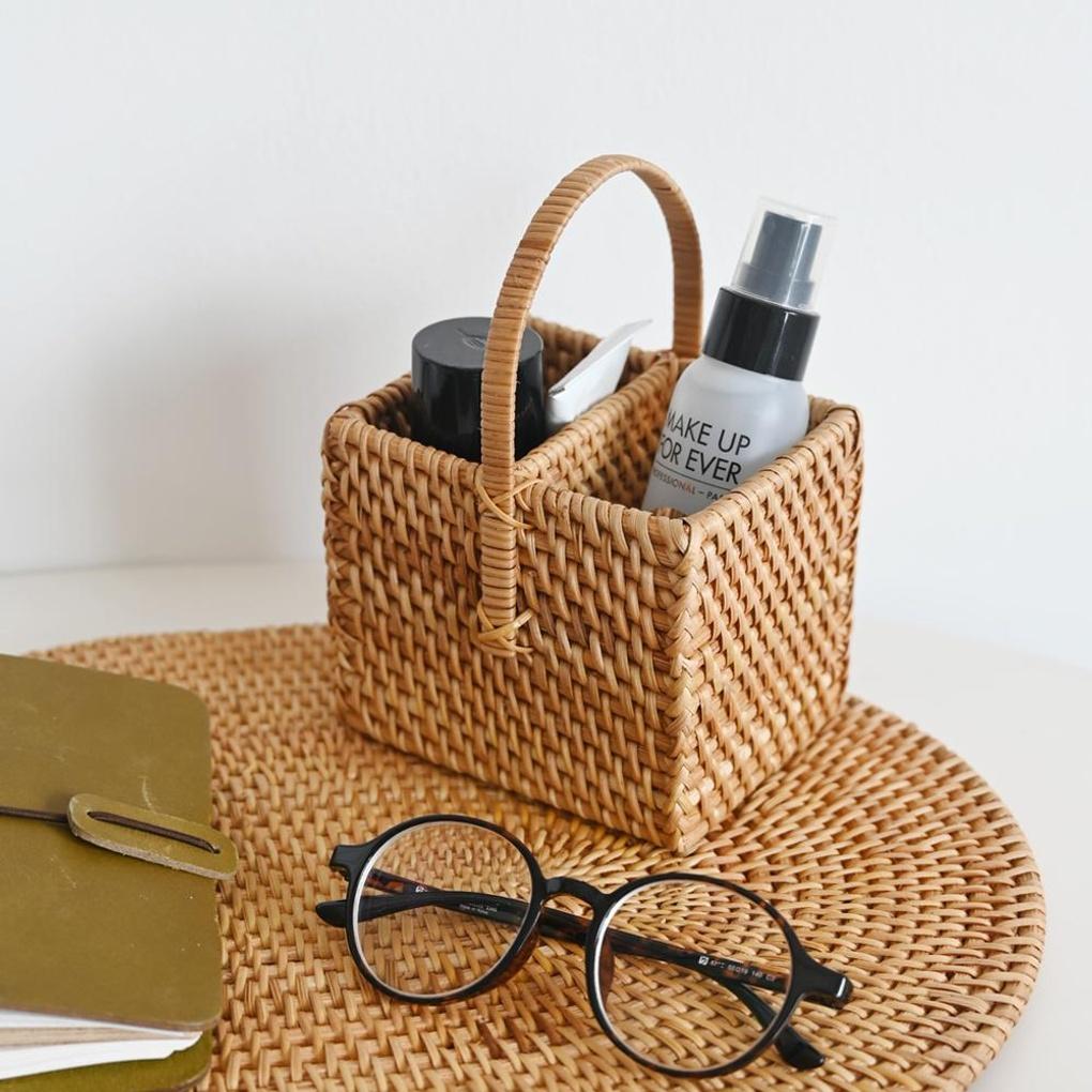 Mehrzweckhalter mit Griff aus echtem Rattan, Löffelhalter
