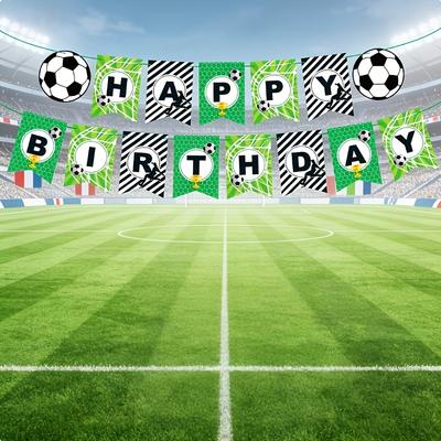 1set Football Happy Birthday Paper Banner Garlands School Sport Soccer Theme Kids Boy Birthday Party Bunting Flag Baby Shower