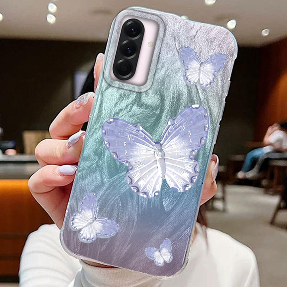Purple Butterfly Phone Cases For Samsung Galaxy A56 A36 A26 A16 A55 A15 A25 A35 S25 Schmetterlinge Silicone Couple Funda Cover
