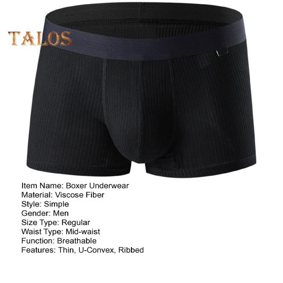 Men Boxer Underwear Mid-Waist U-Convex Ribbed Shorts Panties Breathable Elastic Comfortable Underpants
