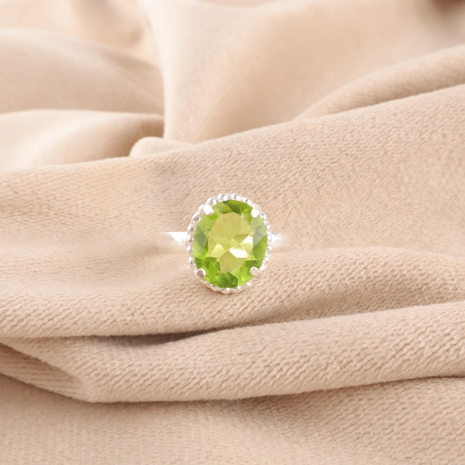 

День сестер Распродажа Овальный камень перидот Серебро 925 пробы Август Новое коктейльное кольцо RR-28-1 8