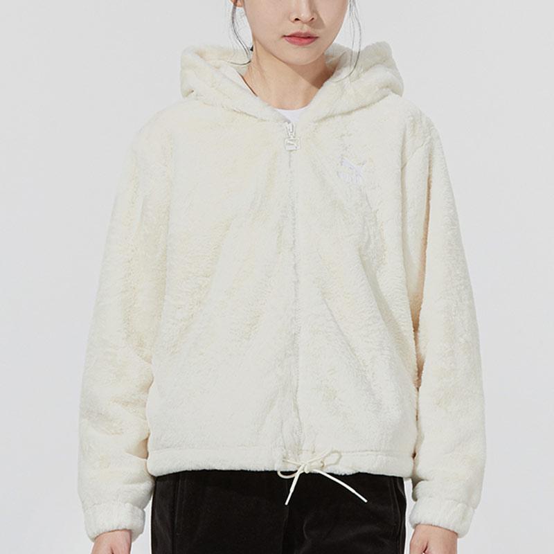 Puma Faux Fur Warm Hooded Jacket Women Jacket Ivory-White 533127-73