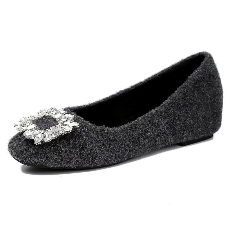 Square Buckle Fluffy Shoes Women's Autumn and Winter Velvet Warm Suede Shallow Mouth Mary Jane Single Shoes Women