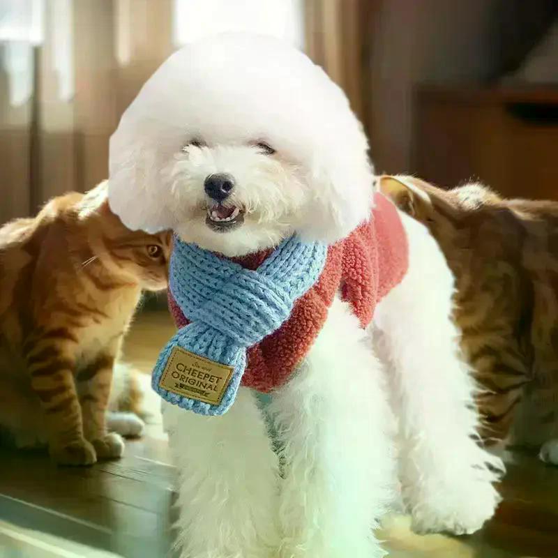 Korean Style Knitted Pet Kittens Puppies Teddy Dog Scarfl Autumn Winter Warm Fashion Decoration Bow Scarf Pet Accessories