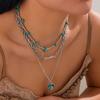 3Pcs/Set Vintage Turquoise Cowboy Hat Pendant Necklace Multilayer Ethnic Style Clavicle Chain Necklaces Choker Neck Jewelry