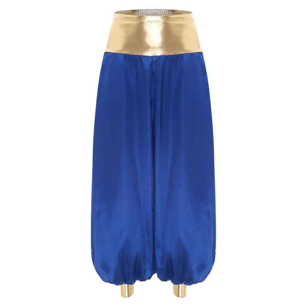Womens Hippie Harem Pants Magical Lantern Style Metallic Shiny Patchwork Design Arabian Princess Costume