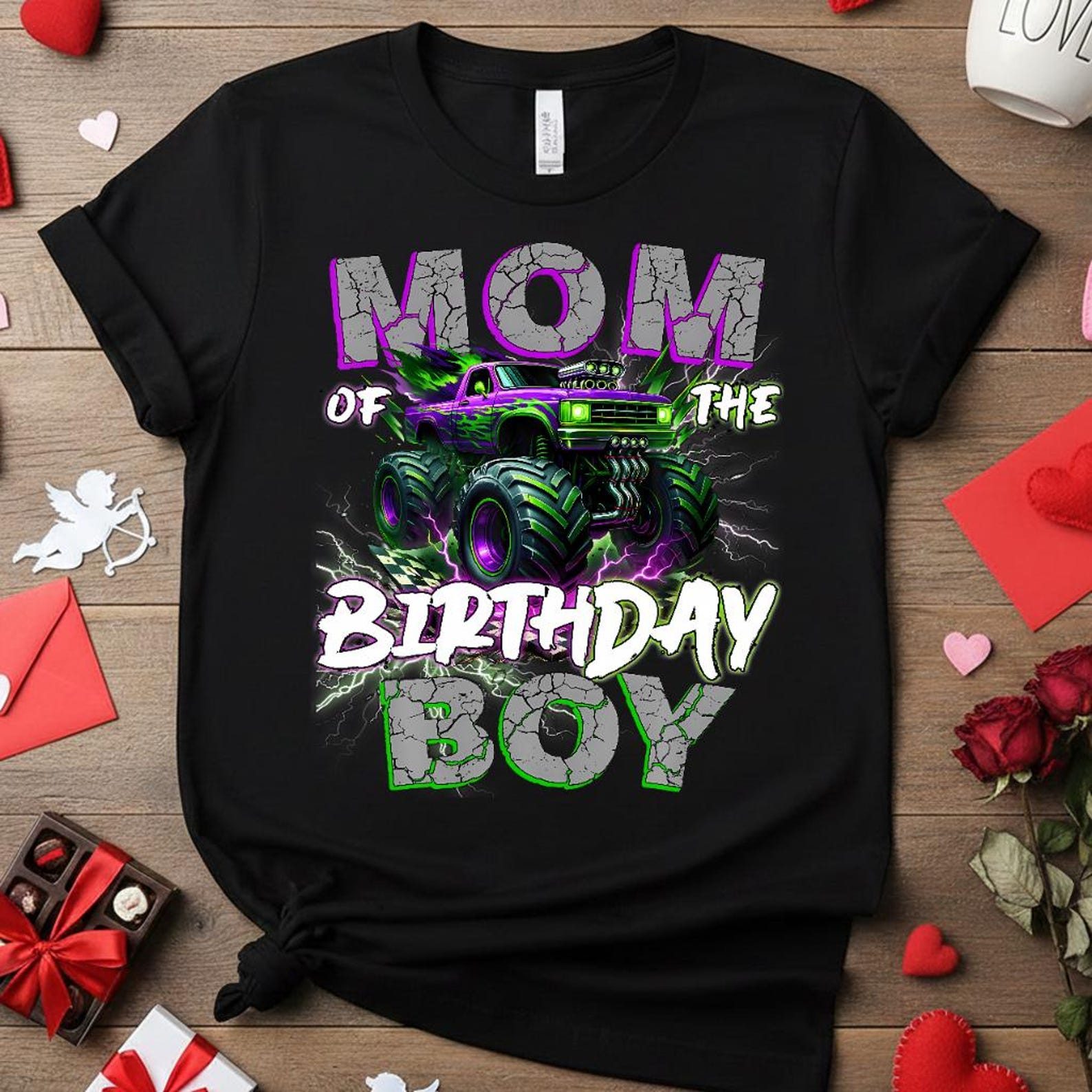 Mom of the Birthday Boy Monster Truck Shirt, Monster Truck Birthday Party Mama Tee, Matching Family Birthday Outfit, Monster Jam Mom Gift M