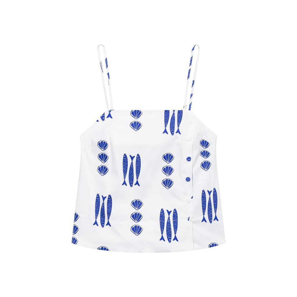 European and American Style New Women's Clothing, Neckline Buttoned Spaghetti Strap Top, Bow Nine-tenth Wide-leg Pants