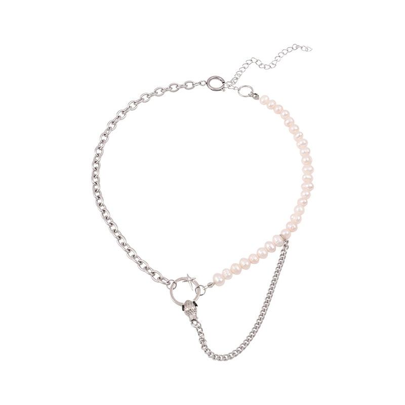 

European and American punk hip hop pearl necklace snake necklace titanium steel necklace Internet celebrity jewelry neck chain accessories