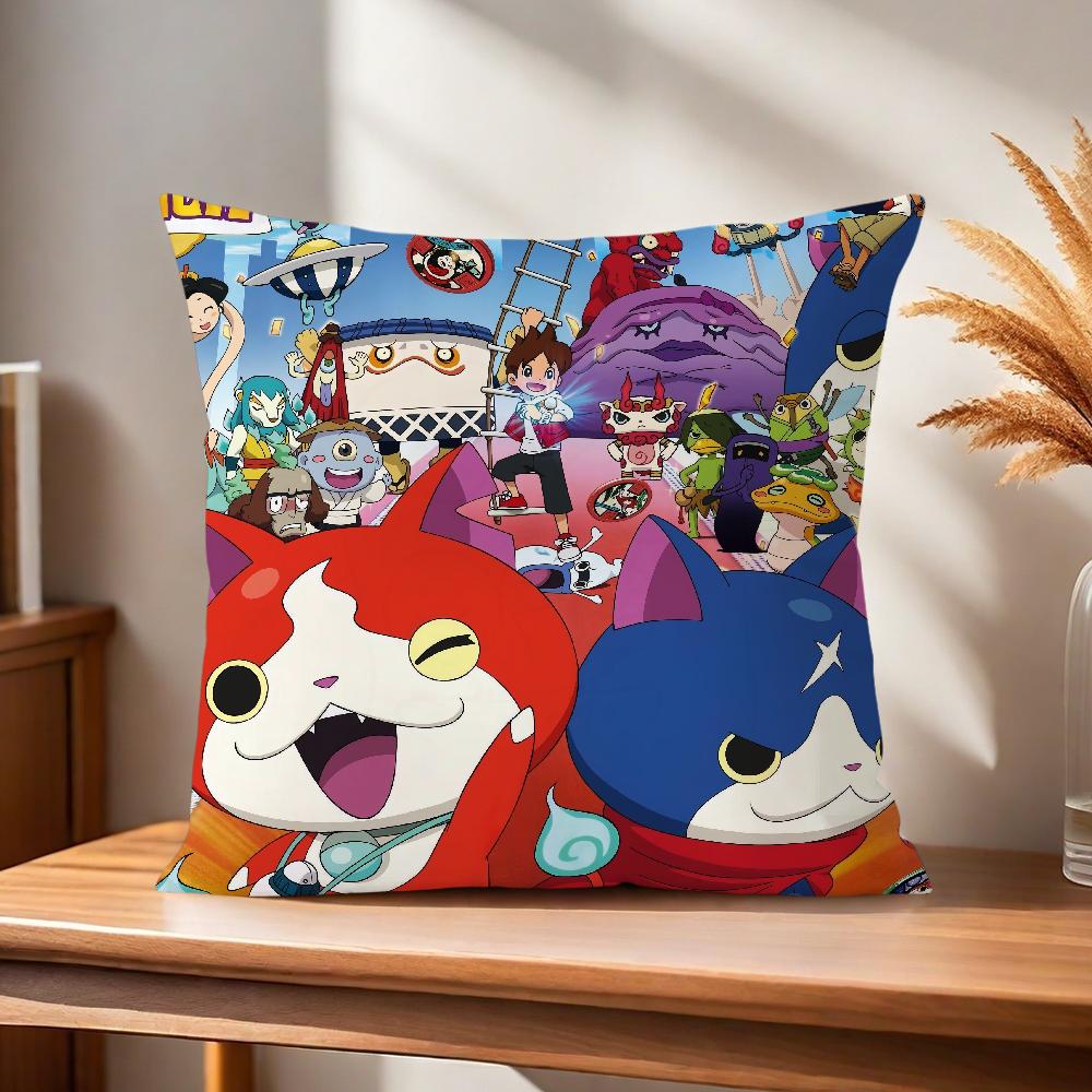 Soft Cartoon Pillow Case for Watch Sofa y-Yo-Kai Living Room Cate Home Office Decor Protective Covers Without Pillow-Insert
