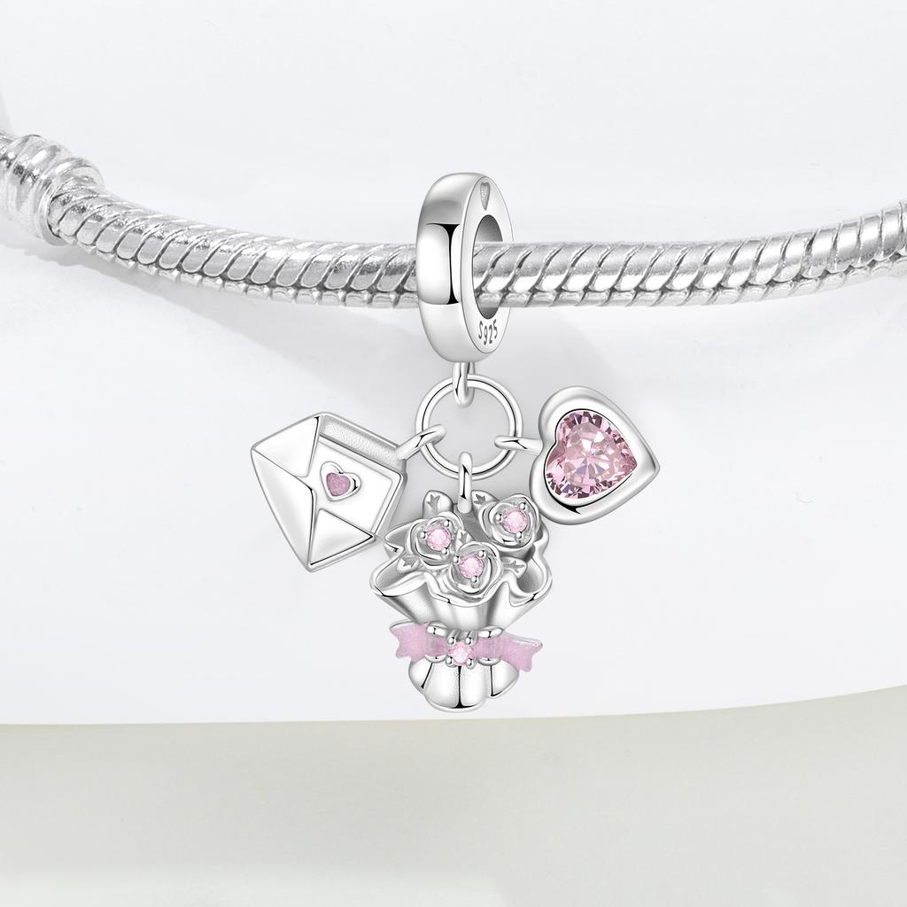 Copper Pink Love Confession Pendant Charms Beads Fit Bracelets Diy Party Trendy Gifts Jewelry Accessory