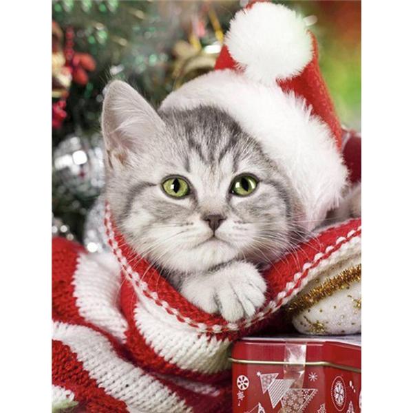 5D Diamond Painting Animal Cat Diamond Embroidery Christmas Cat Cross Stitch Rhinestone Picture Mosaic Set Christmas Home Decor