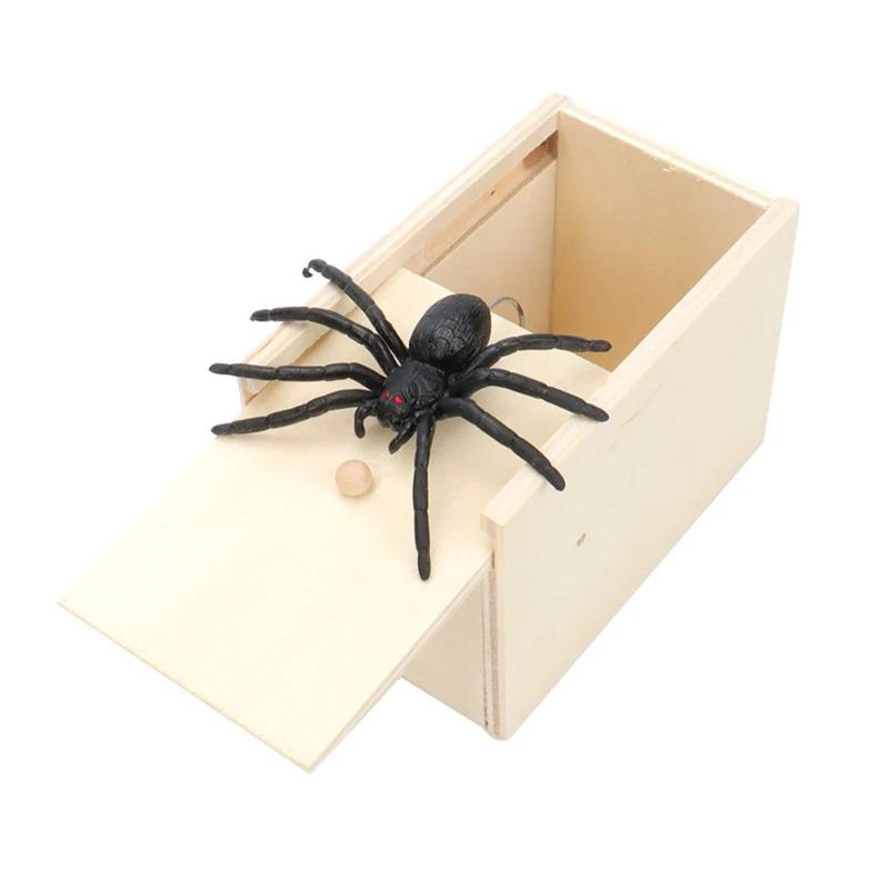 Spinnen-Streichbox Holz Spaß Überraschung Glückliche Box Scherz Streichspielzeug Neuheit Halloween Geschenke für Freunde DROPSHIPPING