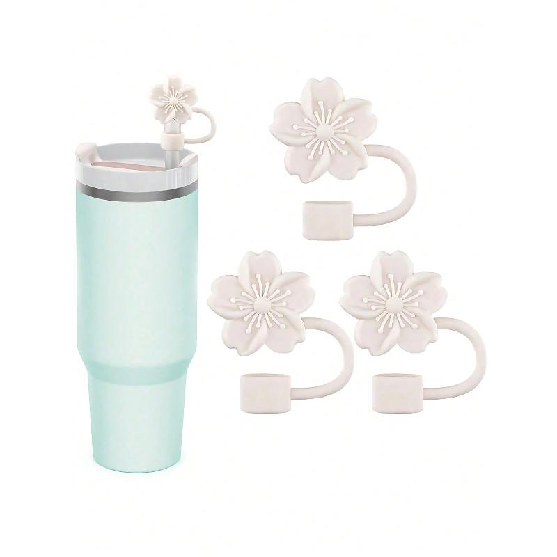 Flowers Straw Cover Cap For Cup,Silicone Material Straw Topper Dust-Proof Reusable Straw Tip Covers, Suitable For Decoration All Beautiful Sippy Cupsm