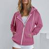 Women Loose Sport Hoodie Autumn Spring Coat with Hood Drawstring Long Sleeves Pockets Zip Up Elastic Cuff Hem