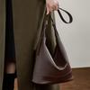 Genuine Leather Large-Capacity Work Commuter Bag Light Luxury High-End Feeling First Layer Cowhide Versatile Oblique Span Bucket Bag